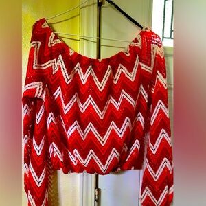 Red and White Chevron Sequin Top Be Be